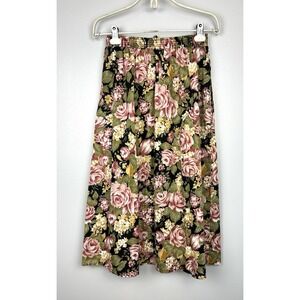 Vintage Connections Rose Floral Pleated Midi Skirt Sz Medium Pink Green Cottage